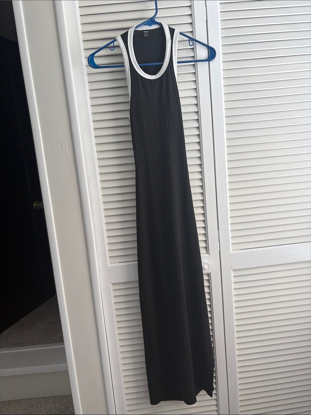 Black Maxi Dress with White Trim and Back Cut Out